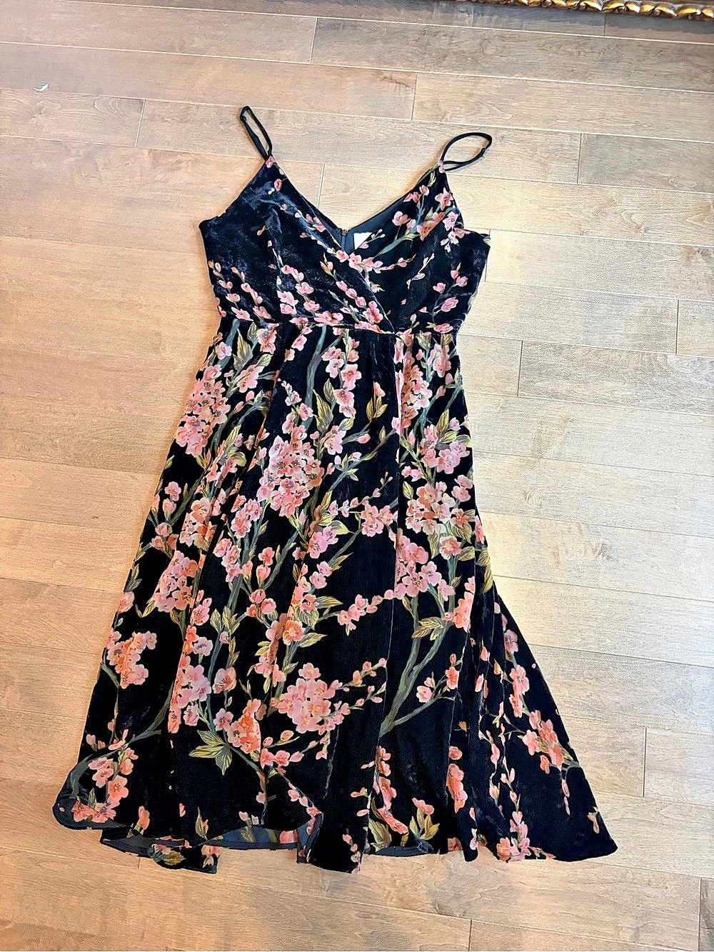 Eri + Ali Floral Midi Dress in Black & Pink Size 10 Like New